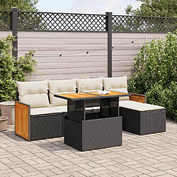 vidaXL Salon de jardin 6 pcs avec coussins noir résine tressée acacia