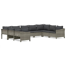 Maison Chic Salon de jardin 9 pcs + coussins - Mobilier/Meubles de jardin - Table et chaises d'extérieur Gris Résine tressée -MN91029