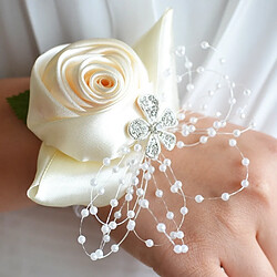 Wewoo Mariée à la main fleur rose et blanc poignet boutonnière bouquet corsage diamant satin fleurs