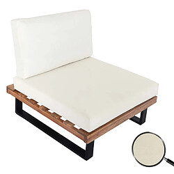 Decoshop26 Fauteuil lounge de jardin en bois d'acacia marron clair et aluminium coussin blanc crème 04_0006843