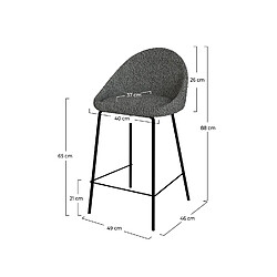 Rendez Vous Deco Chaise de bar mi-hauteur Misty effet laine bouclette grise 65 cm (lot de 2)