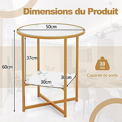 Acheter Helloshop26 Table d'appoint ronde bout de canapé en verre trempé ondulé cadre en métal étagère en faux marbre petite table basse salon 50 x 50 x 60 cm blanc 20_0005207