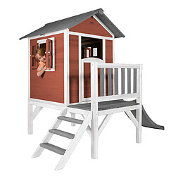 AXI Maison Enfant Beach Lodge XL en Rouge avec Toboggan en Gris | Maison de Jeux en Bois FFC pour Les Enfants | Maisonnette / Cabane de Jeu pour Le Jardin pas cher