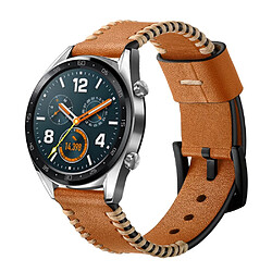 Bracelet en cuir véritable style de côtes marron pour votre Huawei Watch GT/GT 2/Honor Magic