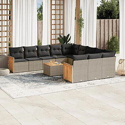 Maison Chic Salon de jardin avec coussins 12 pcs | Ensemble de Table et chaises | Mobilier d'Extérieur gris résine tressée -GKD11386