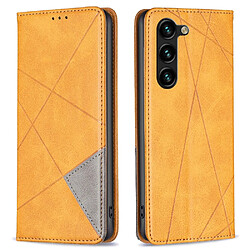 Etui en PU motif géométrique, auto-absorption magnétique avec support et porte-carte pour votre Samsung Galaxy S23 Plus - marron