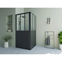 Vente-Unique Paroi de douche avec porte pivotante noir mat style industriel - 80 x 195 cm - URBANIK