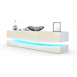 Mpc Meuble TV Avec Socle Blanc et crème Haute Brillance + led (178 X Variable X 39 Cm)