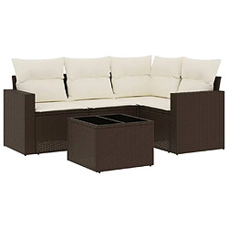 vidaXL Salon de jardin avec coussins 5 pcs marron résine tressée