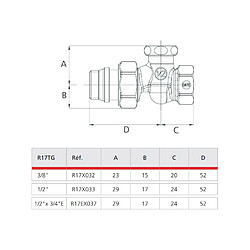 té de réglage droit - avec isolation - r17/a - a visser - femelle - diamètre 1/2 - giacomini r17x033