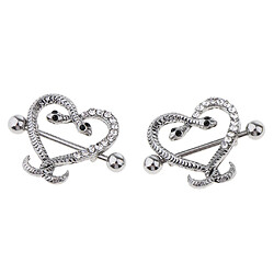 1 paire mamelon bouclier barbell twined coeur de serpent bijoux nipplering blanc pas cher