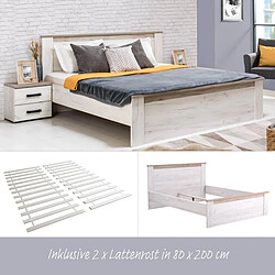 Acheter Homestyle4U Lit 160 x 200 cm Sommier à Lattes Chêne Blanc Gris Vintage