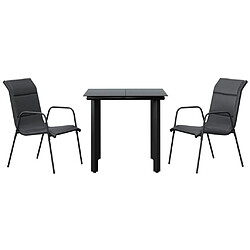 vidaXL Ensemble à manger de jardin 3 pcs noir textilène et acier