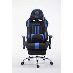 Decoshop26 Fauteuil de bureau chaise gamer avec repose-pieds extensible en tissu noir / bleu et métal chromé 10_0002739