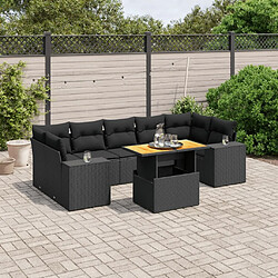 Maison Chic Ensemble Tables et chaises d'extérieur 8 pcs avec coussins,Salon de jardin noir résine tressée -GKD727968