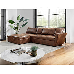 Vente-Unique Canapé d'angle gauche convertible en microfibre vieillie marron ROMANE II