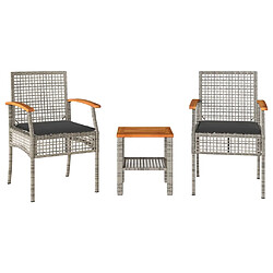 Maison Chic Ensemble de bistro 3 pcs coussins,Table + chaises + coussins de jardin gris résine tressée acacia -GKD624067