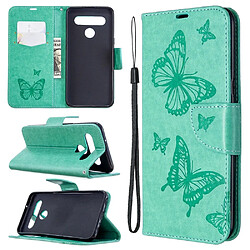 Etui en PU empreinte papillon avec support vert pour votre LG K61