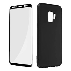 Avizar Coque Samsung Galaxy S9 Souple Noir et Verre Trempé 9H Contour Noir