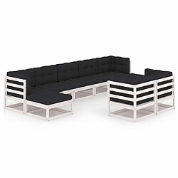 Maison Chic Salon de jardin 9 pcs + coussins - Mobilier/Meubles de jardin - Table et chaises d'extérieur Blanc Bois de pin massif -MN84853