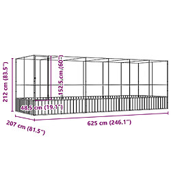 vidaXL Volière avec extension argenté 625x207x212 cm acier pas cher