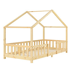 Acheter Lit d'Enfant Forme Maison avec Grille de Protection Treviolo 200 x 90 cm Bois naturel [en.casa]