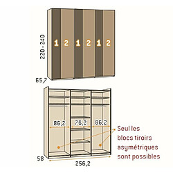 Inside 75 Armoire 3 portes coulissantes frange verticale 256,2x220 caisse Legend façade Luxor Gris Laquée