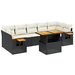 vidaXL Salon de jardin 8 pcs avec coussins noir résine tressée