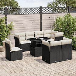 vidaXL Salon de jardin 9 pcs avec coussins noir résine tressée