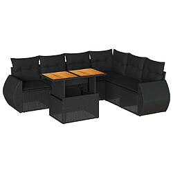 vidaXL Salon de jardin 7 pcs avec coussins noir résine tressée