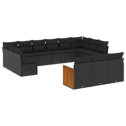 vidaXL Salon de jardin avec coussins 13 pcs noir résine tressée