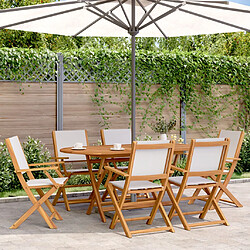 vidaXL Ensemble à manger de jardin 7 pcs blanc crème tissu bois massif