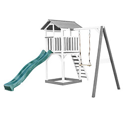 AXI Beach Tower Aire de Jeux avec Toboggan en VERT, Balançoire & Bac à Sable | Grande Maison Enfant extérieur en Gris & BLANC | Cabane de Jeu en Bois FSC