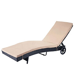 Decoshop26 Chaise longue transat bain de soleil pour jardin terrasse en poly-rotin anthracite coussin beige 04_0004934