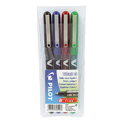 Stylo roller Pilot V-Ball couleurs assorties 0,5 mm - Pochette de 4