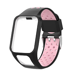 Bracelet de montre en silicone double couleur souple compatible pour TomTom 2/3Music(Noir+Rose)