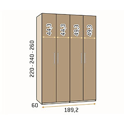 Avis Inside 75 Armoire 4 portes polar gris laquée 189,2 x 60 x 260 cm structure standard poignée Sare