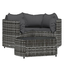 vidaXL Salon de jardin 4 pcs avec coussins Gris Résine tressée