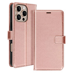 Mayaxess Étui pour iPhone 16 Pro Portefeuille avec Dragonne Rose Champagne