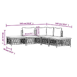 vidaXL Salon de jardin avec coussins 5 pcs blanc acier pas cher