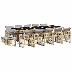 vidaXL Ensemble à manger de jardin et coussins 15 pcs beige