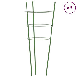 vidaXL Supports pour plantes de jardin 3 anneaux 5pcs Vert 45 cm Acier