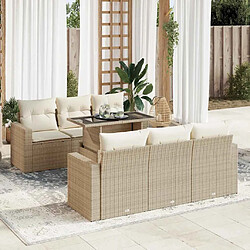 vidaXL Salon de jardin avec coussins 7 pcs beige résine tressée