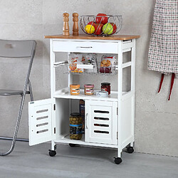 Versa Chariot de cuisine avec roulettes et tiroirs Guyana 58x37x84,5cm,Bois, Blanc et marron