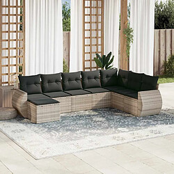 vidaXL Salon de jardin 8 pcs avec coussins gris clair résine tressée