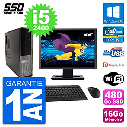 PC Dell 990 DT Ecran 22" Intel Core i5-2400 RAM 16Go SSD 480Go Windows 10 Wifi - Occasion