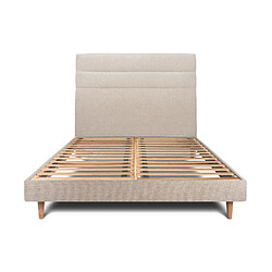 Sommeil de plomb Lit 160x200cm avec tête de lit lignes tissu et sommier kit beige brun - Hauteur totale : 29cm