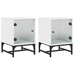 Maison Chic Lot de 2 Tables de chevet avec portes en verre - Tables de Nuit blanc 35x37x50 cm