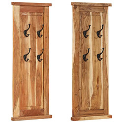 vidaXL Porte-manteaux 2 pcs Bois massif d'acacia 38x100 cm