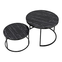 Helloshop26 Lot de 2 tables d'appoint rondes gigognes marbre noir 03_0008370